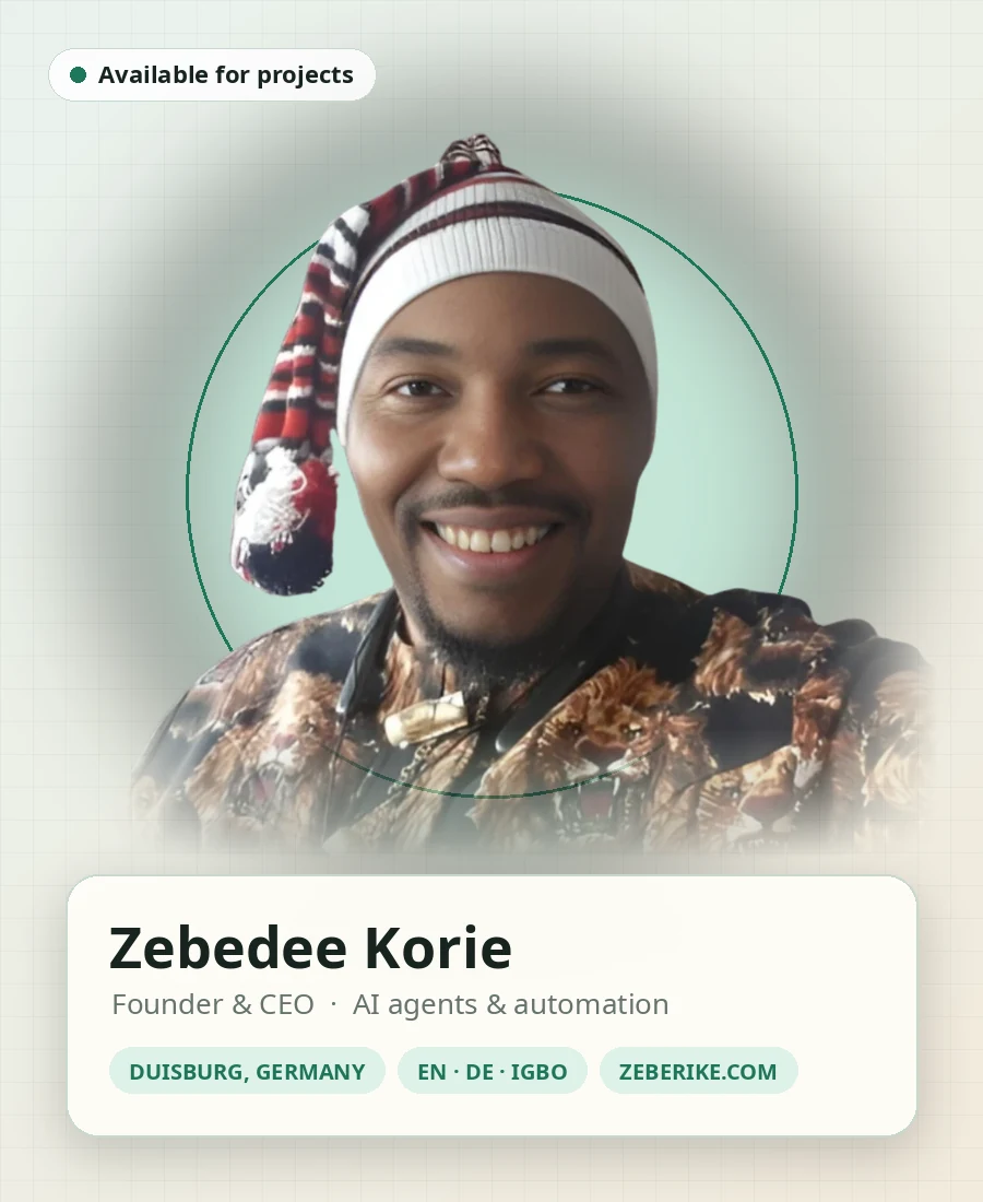 Zebedee Korie, founder of Zeberike, smiling in a traditional Igbo cap